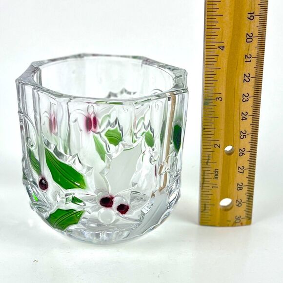 Mikasa Glass Votive Candle embossed Red green Holly berries Christmas home decor - Picture 9 of 9